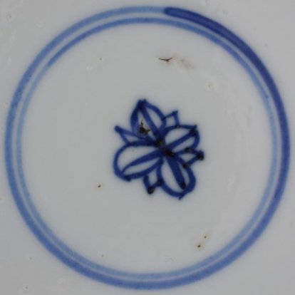 201093 Symbol mark: Flower, the symbol for purity, in a double circle, underglaze blue,